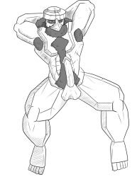 anthro erection generation_4_pokemon genitals hands_on_back male muscular muscular_anthro muscular_male nintendo penis pokemon pokemon_(species) pokemorph probopass rock_penis smutty-smeargle solo video_games