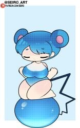 animated azurill big_breasts blue_hair bouncing bouncing_breasts breasts chibi_style ears_up game_freak humanoid nintendo pokemon seiro_art swimsuit tagme tail