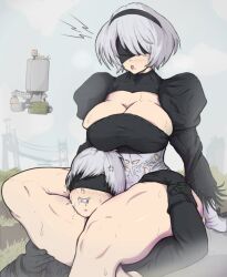 1boy 1boy1girl 1girls big_breasts big_thighs blindfold choking female femdom headscissor legs_wrapped_around_partner male nier:_automata thick_thighs thigh_choking voluptuous yoracrab yorha_2b yorha_9s