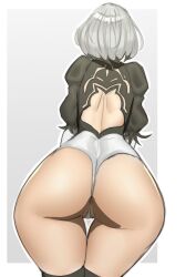 1girls android android_girl ass back_view breasts doublehero female hips huge_ass huge_breasts light-skinned_female light_skin nier nier:_automata short_hair slim_waist thick_thighs thighs white_hair wide_hips yorha_2b