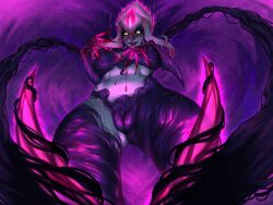 blood bodily_fluids breasts camel_toe coven_evelynn demon evelynn female genital_outline hi_res humanoid league_of_legends magic pinup pose pussy_outline riot_games shadow solo stronkfurry video_games