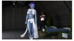 3d 3d_(artwork) after_sex barracks blue_skin clothed comic dark-skinned_male dark_elf dark_skin drow elf elf_ears elf_female female human interracial male male_human/female_elf military military_uniform nova_(artist) pointy_ears purple_hair soldier tagme tattoo vanya