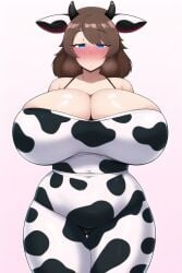 1girls ai_generated arms_behind_back big_breasts blue_eyes blush blush_lines breasts brown_hair cleavage cow_horns cow_print cowbell cropped_legs dress eyebrows_visible_through_hair eyelashes female female_focus female_only gradient_background horns huge_breasts legs_together light-skinned_female light_skin looking_at_viewer lowres medium_hair milf nai_diffusion original_character png portrait redraw shiny_hair shiny_skin skin_tight skindentation solo solo_female solo_focus stable_diffusion thick_thighs thighs tight_clothing top_heavy voluptuous walterlewis wide_hips