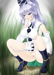 bar_censor censored female marl35 mononobe_no_futo panties_down peeing pussy squatting touhou