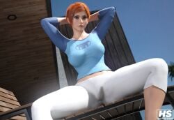 1girls 3d ben_10 cameltoe capri_pants cartoon_network cleavage curvy erect_nipples female female_only ginger ginger_hair green_eyes gwen_tennyson hagiwara_studio huge_areolae huge_ass huge_breasts orange_hair orange_hair_female puffy_nipples realistic red_hair red_hair_female redhead short_hair solo thick_lips voluptuous wide_hips