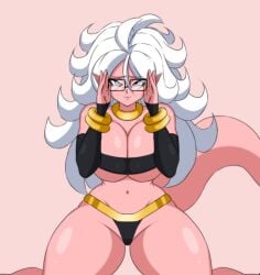 1girls android_21 android_21_(good) big_breasts bio-android_(dragon_ball) blue_eyes bracelets breasts cleavage colored darwaarts dragon_ball dragon_ball_fighterz female female_only glasses hi_res highres huge_breasts long_hair majin_android_21 pink_skin pointy_ears shounen_jump solo solo_female thick_thighs vomi_(cosplay) white_hair