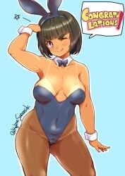 bowtie bunny_girl bunnysuit looking_at_viewer sanemichi_hajime standing tagme tan_body tan_lines tan_skin