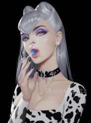 1girls big_breasts choker cleavage elegant evelynn female female_only k/da_evelynn k/da_series league_of_legends light-skinned_female light_skin lipstick lollipop looking_at_viewer olesyaspitz riot_games seductive succubus white_hair