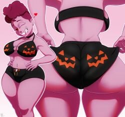 1girls 2022 adjusting_clothes big_ass booty_shorts breasts crop_top dat_ass fangs female female_only figura_(n-kosi) hands_on_hips huge_ass looking_at_viewer n-kosi n-kosi_(coloring) original original_character pink_hair pink_skin pumpkin_butt red_eyes shorts smile solo tagme thick_thighs vampire wide_hips wink winking_at_viewer