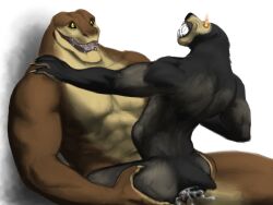 absurd_res anthro belly_inflation duo ejaculation hi_res inflation kello_(mamaubear) lizard male male/male mamau_(mamaubear) mamaubear mammal reptile scalie size_difference stomach_bulge sun_bear ursid ursine