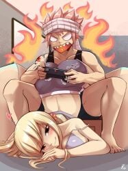 angry ass ass_up blush fairy_tail game_controller gaming joshdinobarney lucy_heartfilia megan_thee_stallion_redraw_meme meme natsu_dragneel