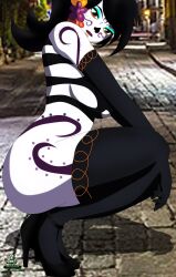 bodypaint breasts catalina_la_catrina dia_de_los_muertos female flower_in_hair high_heels makeup mexican mexico naked_footwear naked_heels naked_stockings naked_thighhighs noir-black-shooter nude purple_eyes sitting stockings thighhighs