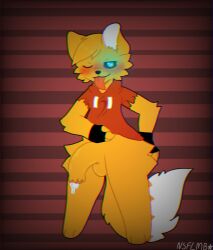 1boy artist_request fox foxy_(piggy) furry long_penis looking_at_viewer one_eye_closed piggy_(game) presenting_penis roblox roblox_game smug source_request tagme tail