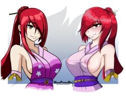 alternate_costume blush erect_nipples erza_scarlet fairy_tail female fully_clothed hair_over_one_eye japanese_clothes red_hair smile subjectsketch