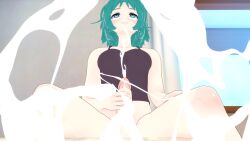 1girls 3d bedroom blush cum cum_on_viewer eyes_rolling_back futa_only futanari gritted_teeth koikatsu masturbation motion_lines sei_asagiri spiritofrei teal_hair va-11_hall-a