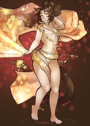 abysmal0 animal_ears anklet brown_hair dancing facial_markings female final_fantasy final_fantasy_xiv long_hair miqo'te necklace small_breasts solo tail