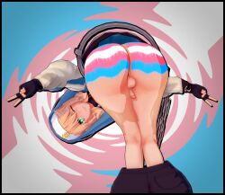 1boy amanwithnoplan ass backsack balls big_ass bodypaint bridget guilty_gear mooning paint_on_ass penis thick_thighs transgender_pride_colors wide_hips