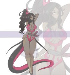 curvy female female_focus female_only humanoid lizard lizard_girl nintendo pokemon pokemon_(species) pokemorph salazzle salzzle_hybrid seductive tail thicthighs unknown_artist