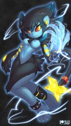 anklewear anthro anthrofied breasts claws electricity eyelashes female hair luxray nude piercing pokemon pokemon_(species) red_sclera rilex_lenov smile yellow_eyes