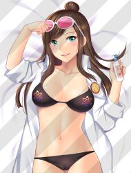 1girls big_breasts blouse bra breasts cleavage ema_skye eyewear_on_head female female_only glasses gyakuten_saiban lingerie long_hair moe_market panties shirt solo_female sunglasses_on_head