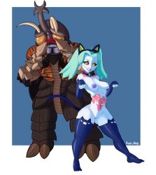 1boy 1girls 2022 2_toes antennae_(anatomy) anthro arm_stockings arthropod axel_hell beetle bell bell_collar blue_body blue_nipples blue_skin blush brown_chitin buttplug buttplug_tail cat_ears cat_pose cat_stockings cat_tail cat_thighighs cd_projekt_red clothing collar compound_eyes covering covering_face crossover cybernetics cyberpunk:_edgerunners cyberpunk_2077 cyborg drill duo elbow_gloves embarrassed exoskeleton eyebrows fake_tail feet female genitals godzilla_(series) gojira_tai_megaro_(1973) green_eyes green_hair green_sclera hi_res hips horn humanoid insects interspecies kaiju legwear lipstick machine makeup male male/female mandibles markings megalon meme meme_clothing monster navel nipples nude nya_pose orange_stripes plug_(sex_toy) purple_lipstick purple_nipples pussy rebecca_(edgerunners) red_eyes red_sclera romantic romantic_couple sad_cat_dance sex_toy sharp_teeth size_difference smaller_female smile standing stockings story story_in_description stripes studio_trigger tattoo teasing teeth thick_thighs thighhighs thighs toes toho tron_lines turquoise_hair twintails weapon_arm weird_crossover white_body white_skin wide_hips yellow_eyes