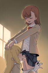 1futa 1girls 2020s 2022 asian balls blazer blonde_hair blowjob bottomless bow bowtie brown_eyes brown_hair brown_jacket closed_eyes clothed clothing collared_shirt cute deepthroat duo fellatio female fringe frip full-package_futanari futa_on_female futa_with_female futanari head_grab heavy_breathing highres human jacket kneeling light-skinned_female light-skinned_futanari light_skin long_hair long_sleeves medium_hair misaka_mikoto mostly_clothed multiple_girls open_mouth oral pale-skinned_female penis plaid plaid_skirt pleated_skirt red_bow red_bowtie school school_uniform schoolgirl sex shirt shokuhou_misaki skinny skirt standing teenage_futa teenage_girl teenager teenager_on_teenager testicles tied_hair tight_throat to_aru_kagaku_no_railgun to_aru_majutsu_no_index tokiwadai_school_uniform uncensored white_shirt yellow_eyes young