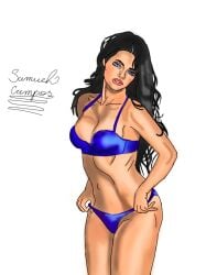 bikini black_hair blue_bikini blue_eyes digital_drawing_(artwork) drawing_scl ibispaintx long_hair modeling original_character posing samuelscl