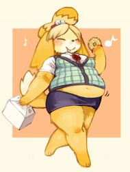 2015 2d animal_crossing anthro big_breasts breasts chubby female isabelle_(animal_crossing) kishibe nintendo office_lady