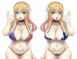 american_flag_bikini blonde_hair blue_eyes choker crown_braid fellatio_gesture finland finnish finnish_flag flag_bikini flower_in_hair girls'_frontline huge_breasts mosin-nagant_(girls'_frontline) usa