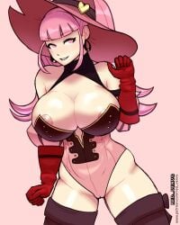 1girls adapted_costume alternate_costume areolae big_breasts breasts cleavage female female_only fire_emblem fire_emblem:_three_houses fully_clothed gloves halloween halloween_costume hat hilda_valentine_goneril huge_breasts legwear leotard long_hair nintendo pink_eyes pink_hair ponytail redvenus smile solo thick_thighs thighhighs thighs witch witch_hat