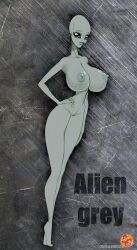 2020 alien alien_humanoid big_breasts black_eyes breasts classic_alien female full-length_portrait grey_alien grey_body grey_skin hand_on_hip hi_res humanoid looking_at_viewer nipples not_furry nude portrait roswell_grey small_waist socarter solo text top_heavy