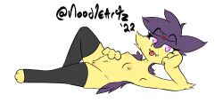 artist_name bedroom_eyes breasts casual_exposure casual_nudity cheek_tuft chest_tuft clothing digital_media_(artwork) elbow_tuft facial_tuft fangs furry generation_2_pokemon genitals head_tuft hip_tuft invalid_tag legwear looking_at_viewer lying mammal mustelid narrowed_eyes nintendo nipples on_side pokemon pokemon_(species) pussy quilava seductive shoulder_tuft smile smirk squish stockings thigh_squish tongue tongue_out tuft video_games