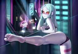 1girls ass barefoot cyberpunk:_edgerunners cyberpunk_2077 feet female female_only foot_fetish kairuhentai kairunoburogu looking_at_viewer looking_back rebecca_(edgerunners) solo spread_legs toes