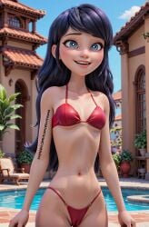 1girls 1woman 3d ai ai_generated bikini black_hair blue_sky disney disney_channel elsacorinthiana female female_only fhd happy happy_female ladybug ladybug_(character) marinette_dupain-cheng medium_breasts miraculous miraculous_ladybug patreon patreon_link patreon_url pool_background posing posing_for_picture posing_for_the_viewer red_bikini resort semi-naked semi-nude semi_naked semi_nude skinny slender_body slender_waist standing standing_position thin_body thin_breasts thin_waist thong_bikini white_skin