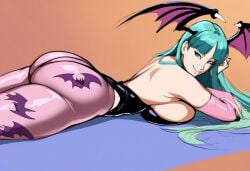 ai_generated ass_focus booty breast_press darkstalkers from_above hourglass_figure huge_ass legs_apart lying lying_down lying_on_breasts lying_on_ground lying_on_stomach medium_ass morrigan_aensland plump_ass side_view ssktch succubus tagme thick_ass thick_thighs