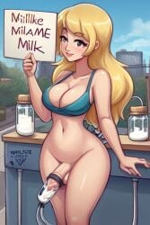 ai_generated blonde_hair cum cum_in_container drinking_cum futanari milking public