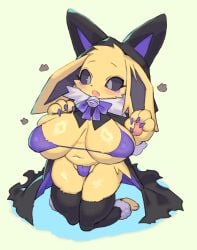 anthro big_breasts blush breasts clothed clothing costume eeveelution female fur generation_1_pokemon halloween hat headgear headwear hi_res holidays jolteon mammal nintendo pokemon pokemon_(species) rikose simple_background solo yellow_body yellow_fur