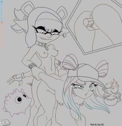 1futa 1girls a bubblebeastie_(foamstars) crossover female foamstars futa_on_female futanari inkling inkling_girl jackintaro monochrome nintendo pink_(jackintaro) salmonid smallfry_(splatoon) soa_(foamstars) spiky_(foamstars) splatoon square_enix tagme