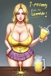 ai_generated blonde_hair drinking_urine futanari lemonade mommy mother peeing scat solo standing trap working