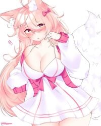 anticipation big_breasts blush breast_bigger_than_head cleavage cute_face fox_ears fox_girl looking_at_viewer remiune soft_breasts