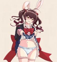 an_hoshiarai blush bunny_ears d4dj flashing ohnaruto_muni panties school_uniform schoolgirl tears thick_thighs upskirt