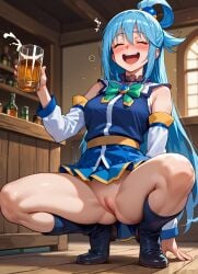 1girls ai_generated aqua_(konosuba) drunk_female female female_only kono_subarashii_sekai_ni_shukufuku_wo! no_panties solo squatting tagme