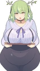 bbw big_belly big_breasts ceres_fauna duharu holding_object holding_tray hololive hololive_english napolitane virtual_youtuber vtuber weight_gain