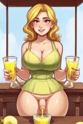 ai_generated blonde_hair drinking_urine futanari lemonade mother peeing urine