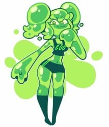 >:3 1girl 1girls 2010s 2019 athletic_female black_socks black_topwear breasts cartoonish cartoony confidence confident confident_smile crop_top cute elemental_being elemental_humanoid female female_only front_view goo goo_being green_body gym_clothes gym_shorts long_hair medium_breasts pinterest ponytail semi-genderless semi-genderless_female shiny_body short_pants shorts slime slime_girl small_ass small_breasts solo solo_female standing striped_bottomwear teenage_girl teenager text_on_topwear tomboy two_tone_bottomwear two_tone_bottomwear_(blackandgreen) watermark western_art