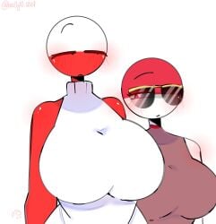 2girls among_us among_us_reference big_breasts blush countryhumans countryhumans_girl kak0yt0_chel monaco_(countryhumans) poland_(countryhumans) sfw sunglasses tagme tight_clothing