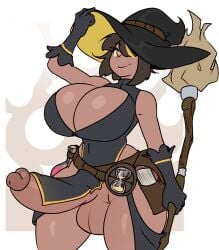 dark-skinned_futanari futanari huge_cock ineffective_clothing sunk118 witch_hat