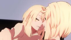 2boys 3d androgyne_symbol androgynous animated blonde_hair bridget couch cuddling gay guilty_gear infected_heart kissing longer_than_30_seconds longer_than_one_minute makeout nose nose_touching saliva selfcest sound tagme video