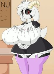 animated asriel_dreemurr_(god_form) big_breasts bovid breast_play breasts caprine clothing female furry garter_belt garter_straps goat huge_breasts maid_uniform mammal milkis2000 panties solo undertale undertale_(series) underwear uniform