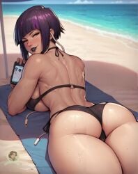 1girls abs ai_generated aipornarts ass ass ass_focus back back_view bare_arms bare_legs bare_shoulders bare_thighs beach big_ass big_breasts big_butt bikini bikini_bottom bikini_top blush clothed clothing color female female_focus female_only fit_female hi_res kyoka_jiro large_breasts light-skinned_female light_skin looking_at_viewer muscles muscular muscular_female my_hero_academia purple_hair sand sea short_hair solo solo_female tagme thick_thighs water